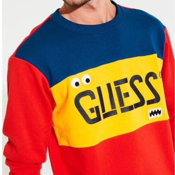 Guess X J Balvin Tricolor-block Logo Sweatshirt Color Block Graphic - Picture 1 of 12